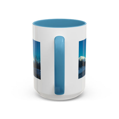 Scenic Mountain Panorama Accent Coffee Mug — Snowy Peaks Travel Coffee Cup (11/15 oz)