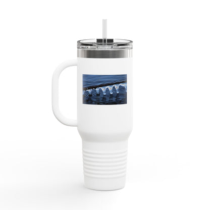40oz Insulated Travel Mug — Ocean Wave Ice Photo Design, Large Stainless Steel Tumbler