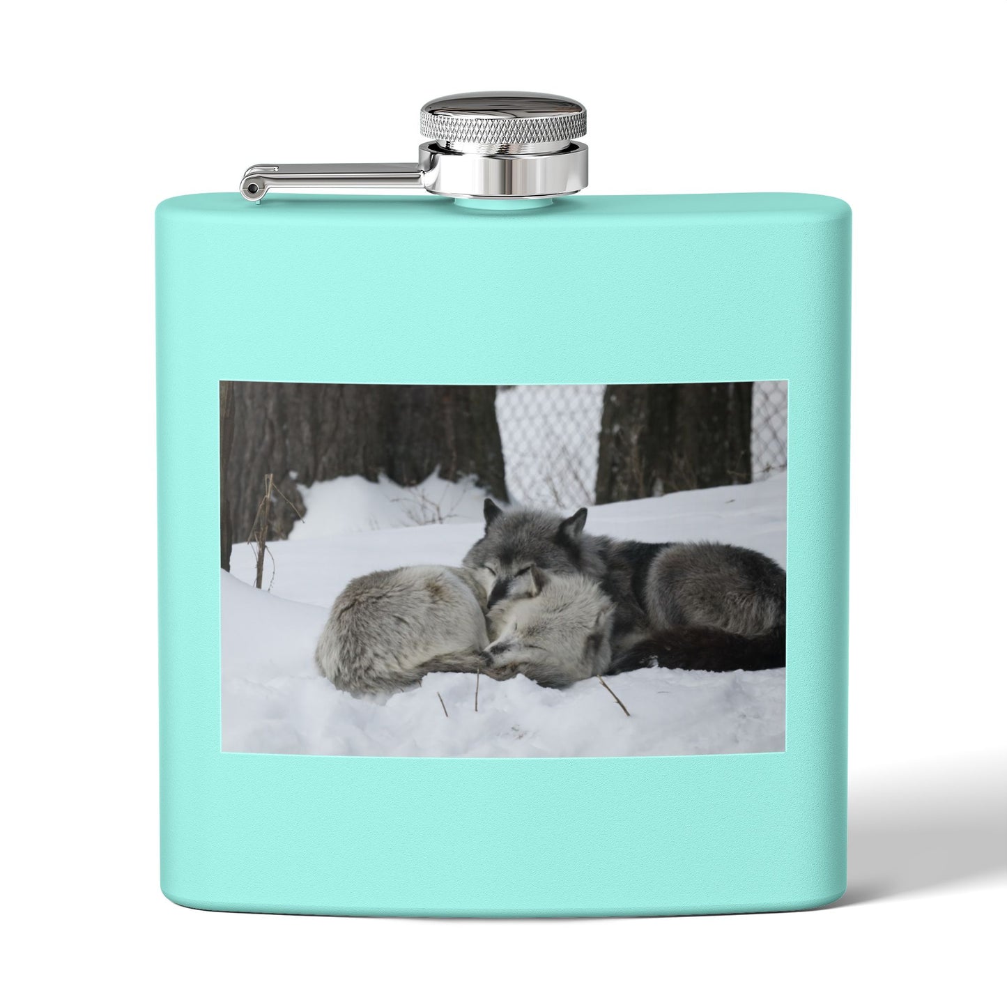 Wolf Pair Photo Stainless Steel Flask — 6oz Winter Wildlife Hip Flask