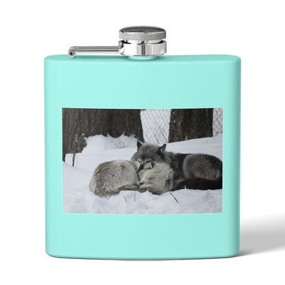 Wolf Pair Photo Stainless Steel Flask — 6oz Winter Wildlife Hip Flask