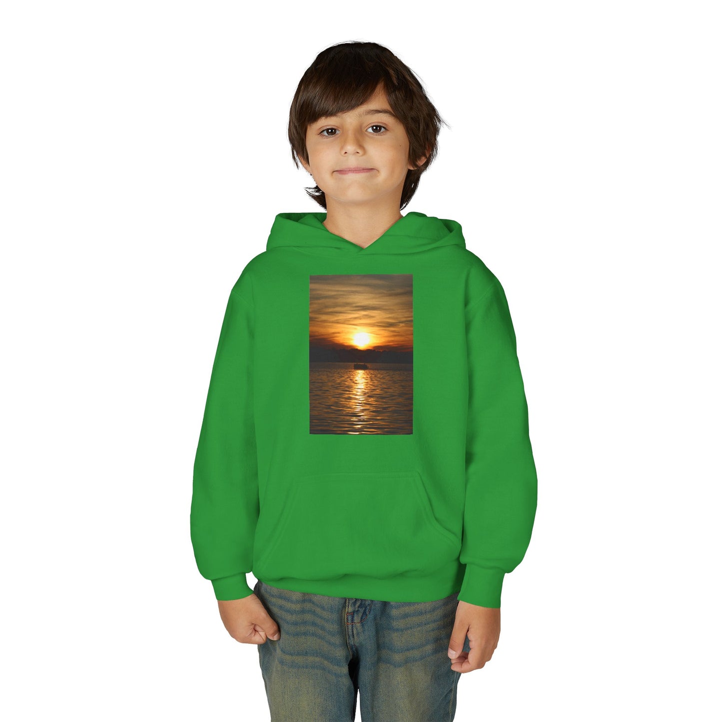 Youth Hoodie with Golden Sunset Photo - Beach Vibes Kids Pullover