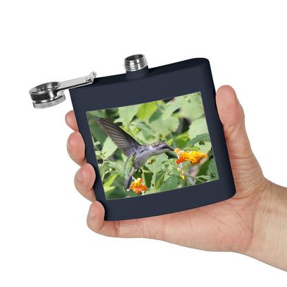 Hummingbird Photo Stainless Steel Flask — 6oz Portable Liquor Hip Flask