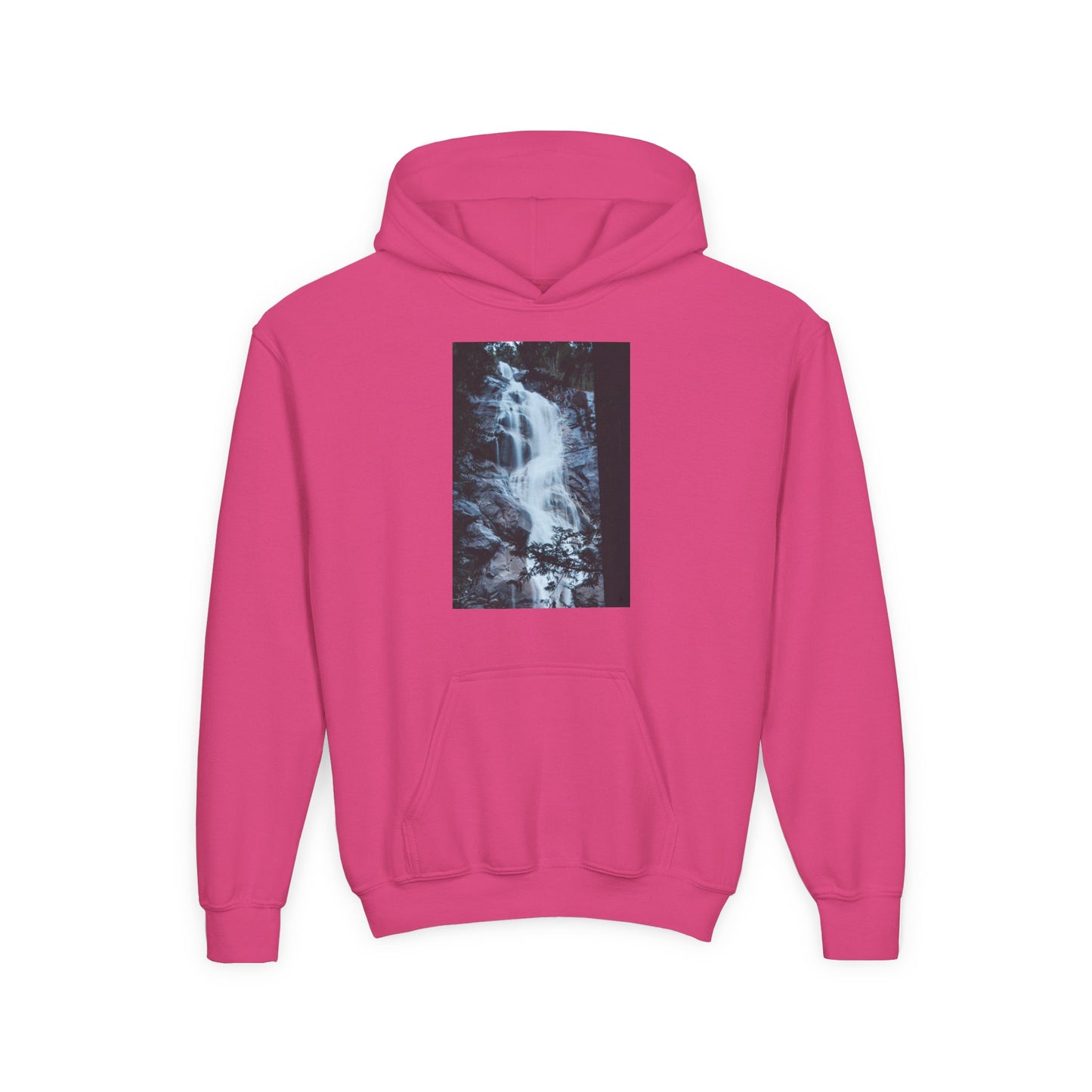Youth Waterfall Hoodie — Scenic Nature Graphic Sweatshirt