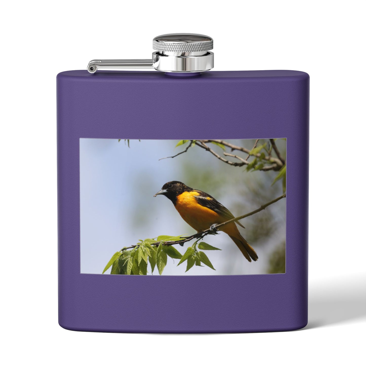 6oz Bird Photo Stainless Steel Flask — Baltimore Oriole Nature Gift