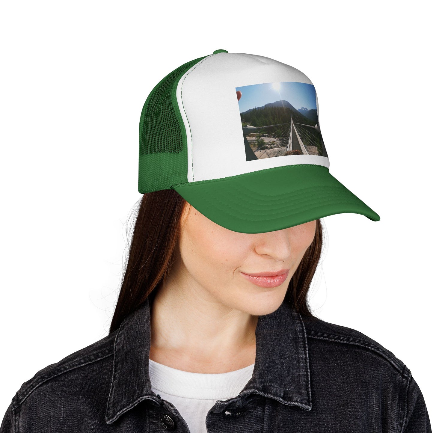 Trucker Hat - Mountain Suspension Bridge Photo Cap, Outdoor Adventure Travel Hat