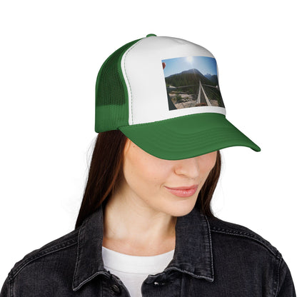 Trucker Hat - Mountain Suspension Bridge Photo Cap, Outdoor Adventure Travel Hat