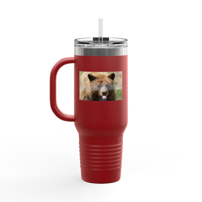 40oz Insulated Travel Mug — Photoreal Bear Photo, Stainless Steel Tumbler with Straw & Handle