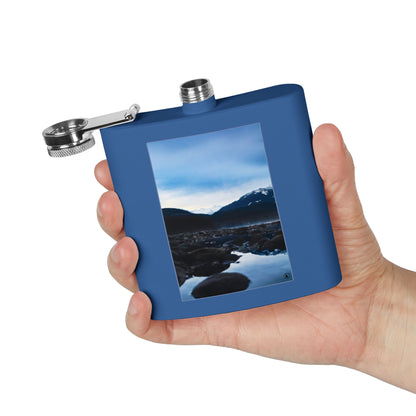 6oz Stainless Steel Flask — Mountain Lake Landscape Photo