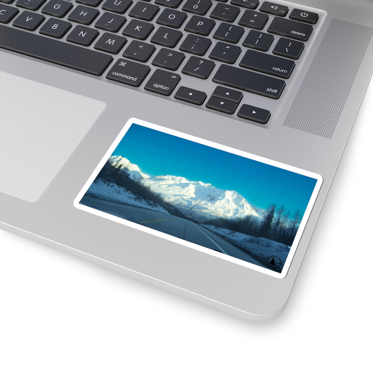 Mountain Road Scenic Kiss-Cut Sticker — Winter Landscape Laptop Decal