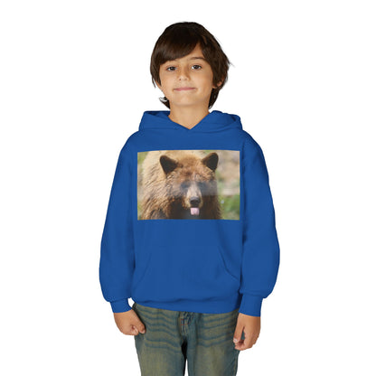 Youth Bear Hoodie — Cute Tongue-Out Bear Photo Kids Pullover