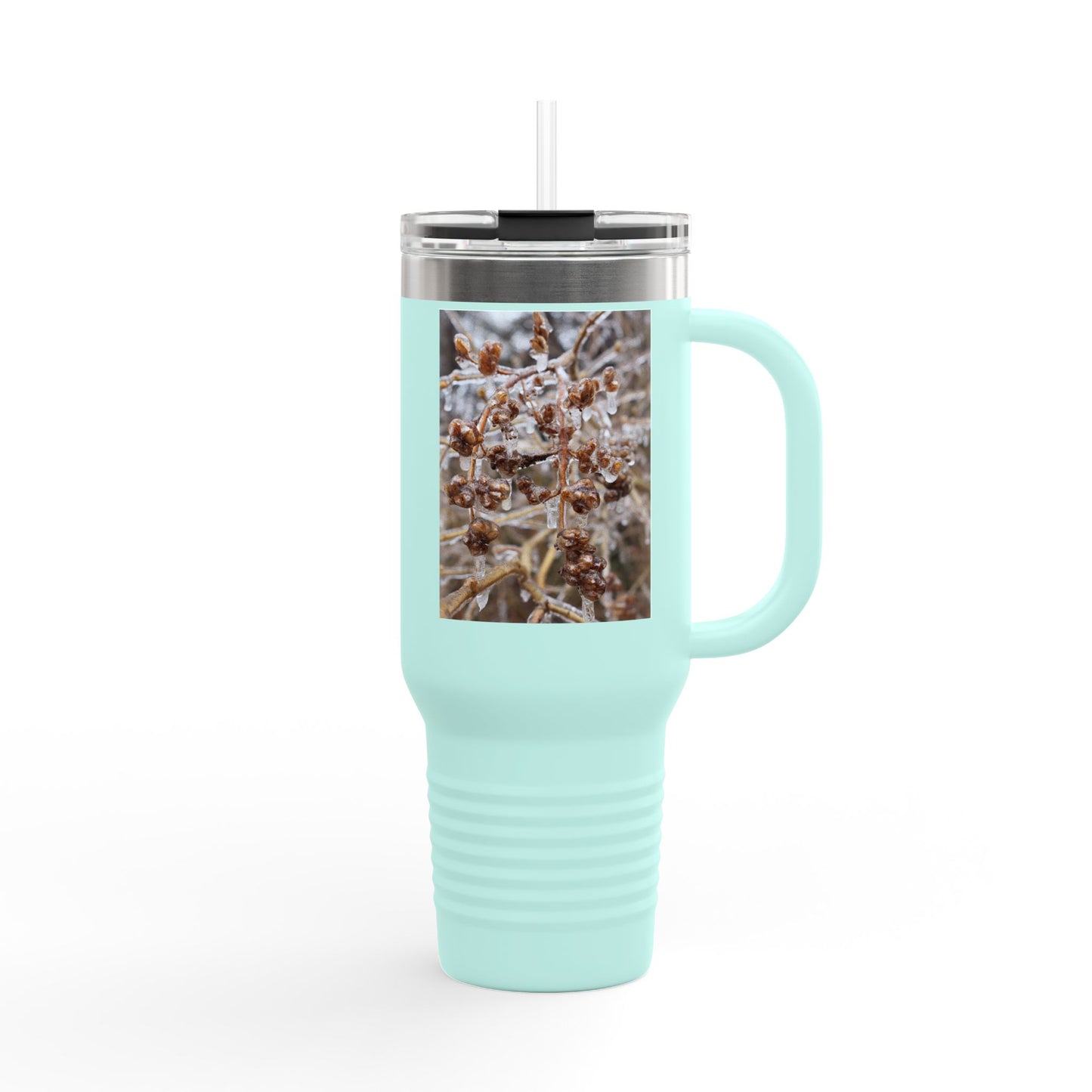 40oz Insulated Travel Mug with Frosted Branch Photo – Large Stainless Steel Tumbler