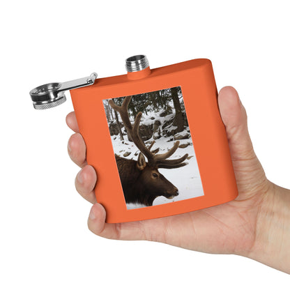 6oz Stainless Steel Flask – Winter Elk Photo Hip Flask, Outdoor Hunting Gift