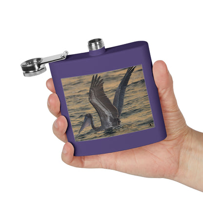 6oz Stainless Steel Flask — Pelican Sunset Photo Hip Flask, Coastal Wildlife Gift