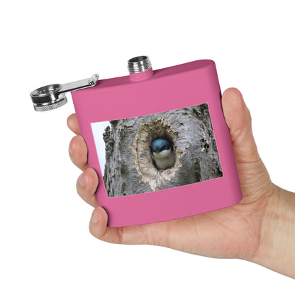 6oz Stainless Steel Flask with Tree Swallow Nest Photo — Nature Lover Gift