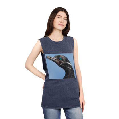 Cormorant Portrait Tank Top — Coastal Bird Photography Stonewash Tank