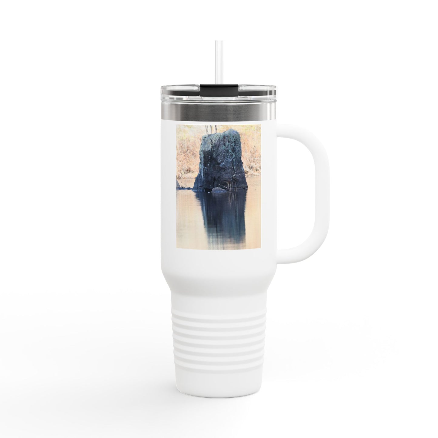 40oz Insulated Travel Mug with Scenic Forest Lake Photo