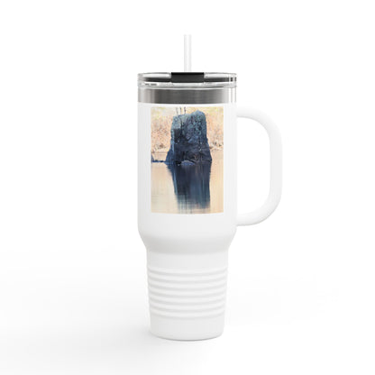 40oz Insulated Travel Mug with Scenic Forest Lake Photo