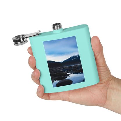 6oz Stainless Steel Flask — Mountain Lake Landscape Photo