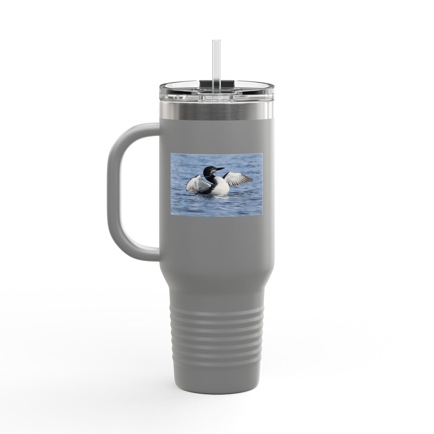 40oz Insulated Travel Mug with Loon Photo – Large Handle, Cold/Hot Beverage Tumbler
