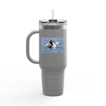 40oz Insulated Travel Mug with Loon Photo – Large Handle, Cold/Hot Beverage Tumbler