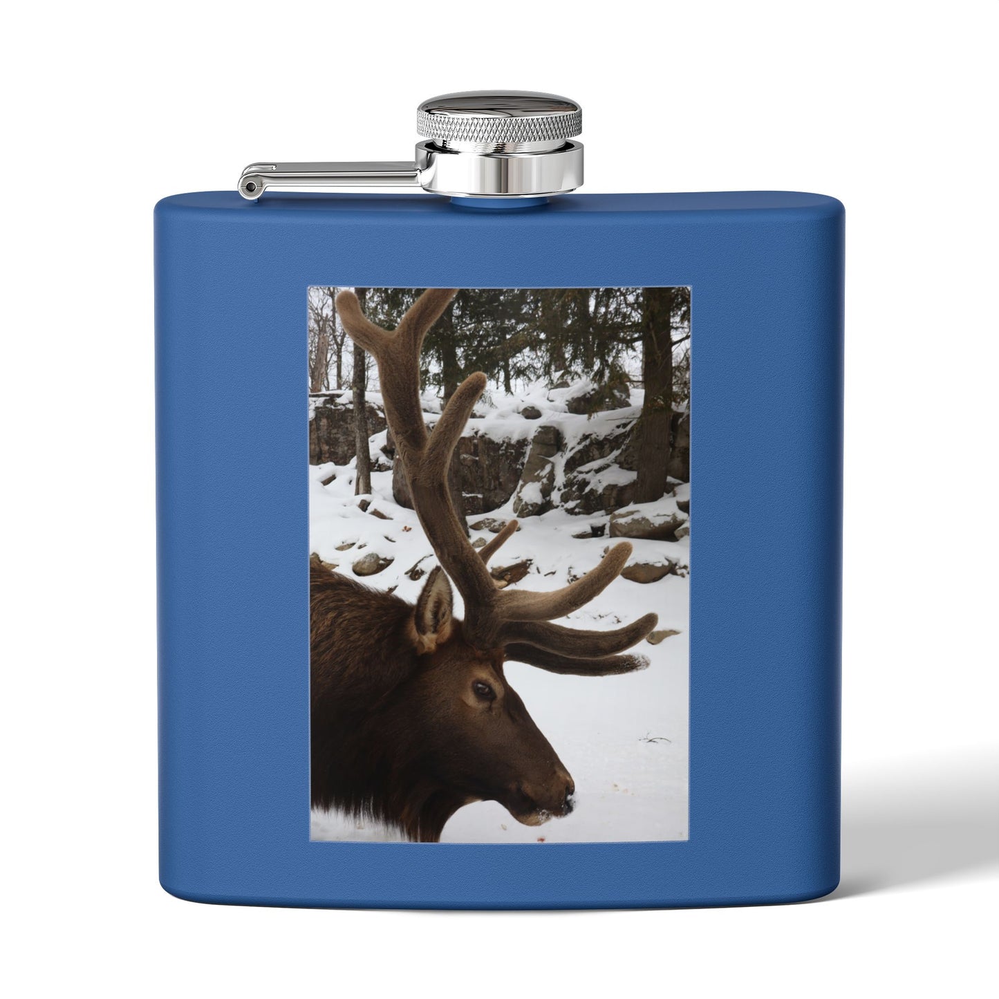 6oz Stainless Steel Flask – Winter Elk Photo Hip Flask, Outdoor Hunting Gift