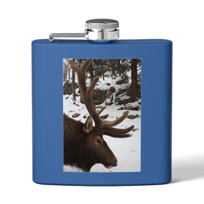 6oz Stainless Steel Flask – Winter Elk Photo Hip Flask, Outdoor Hunting Gift