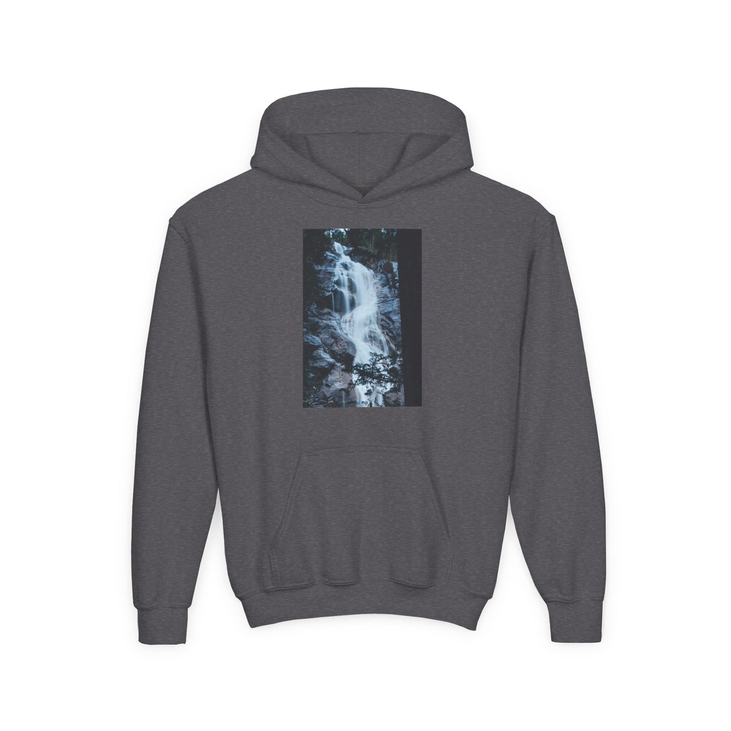 Youth Waterfall Hoodie — Scenic Nature Graphic Sweatshirt