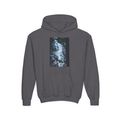 Youth Waterfall Hoodie — Scenic Nature Graphic Sweatshirt