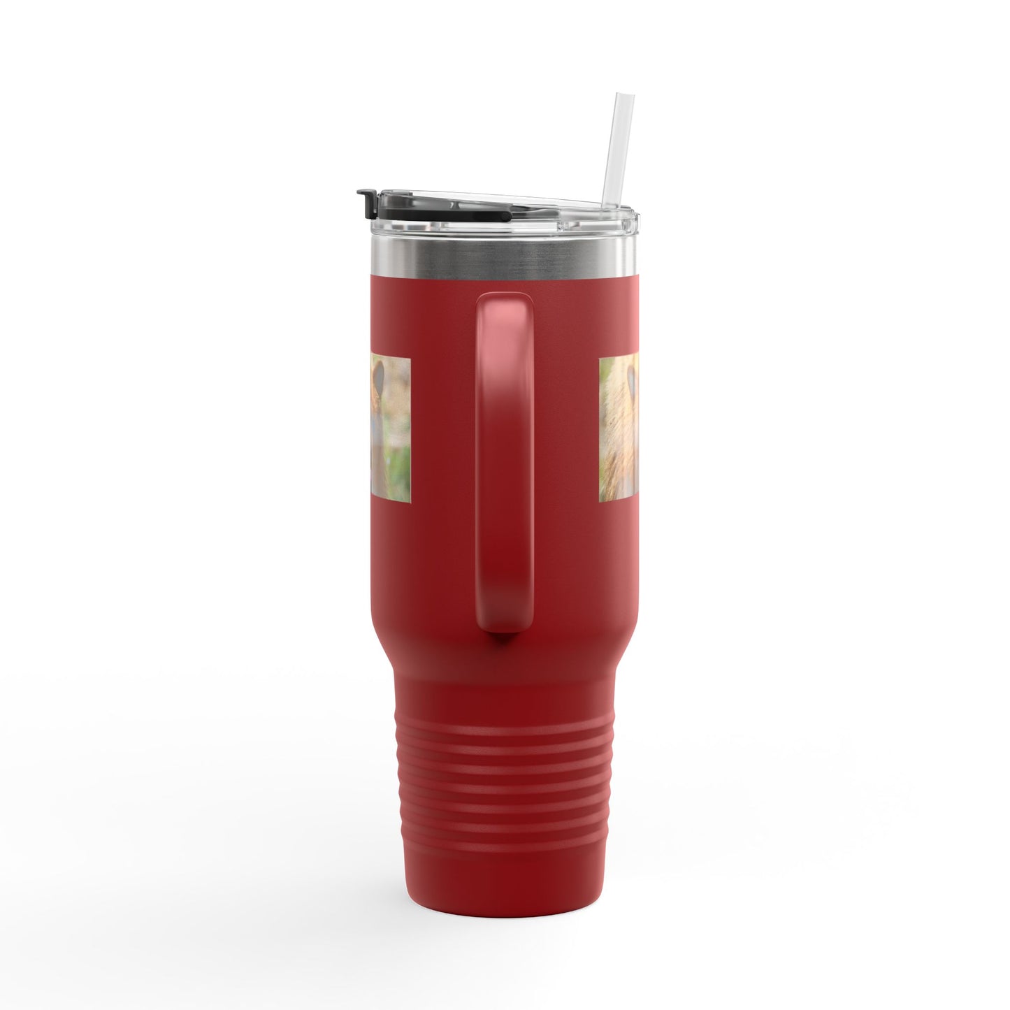 40oz Insulated Travel Mug — Photoreal Bear Photo, Stainless Steel Tumbler with Straw & Handle