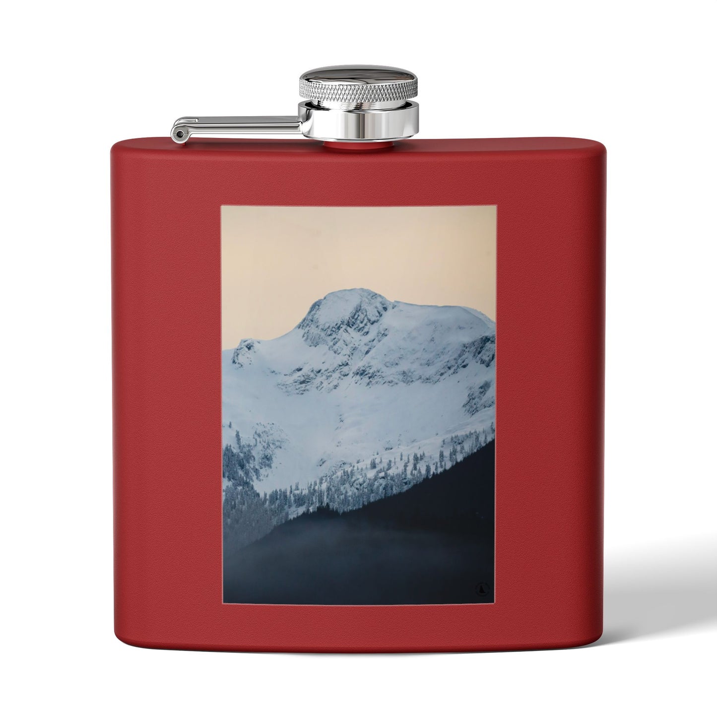Mountain Peak 6oz Stainless Steel Flask — Snowy Summit Photo Design