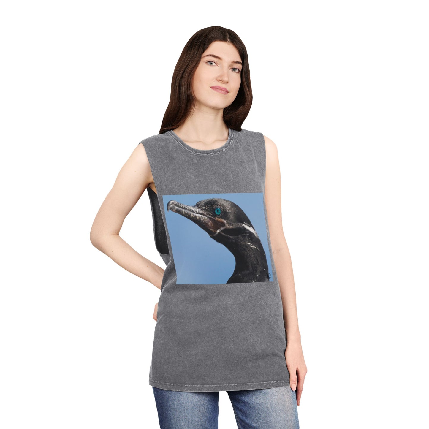 Cormorant Portrait Tank Top — Coastal Bird Photography Stonewash Tank