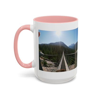 Bridge Trail Scenic Coffee Mug — Mountain Suspension Bridge Photo Accent Mug
