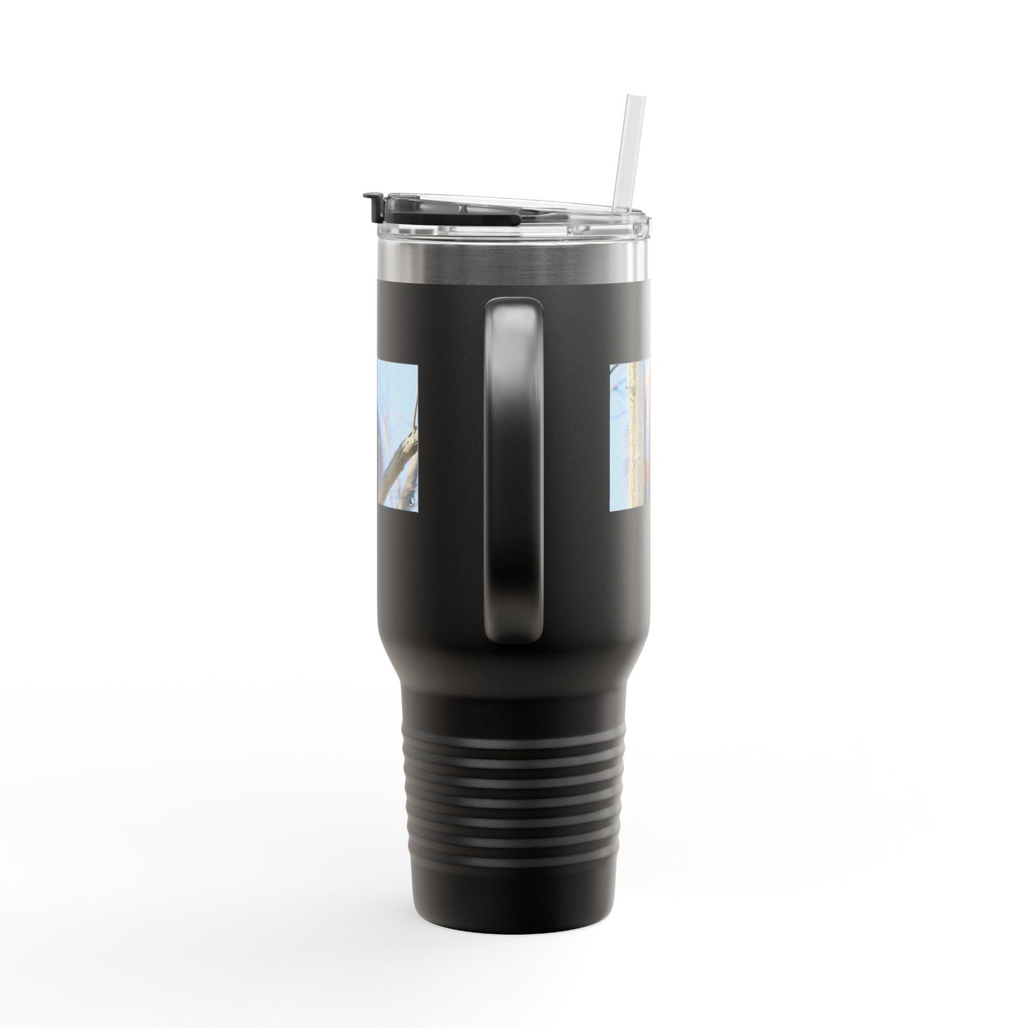 40oz Insulated Travel Mug with Cozy Raccoon Photo — Large Stainless Steel Tumbler for Road Trips & Outdoor Lovers