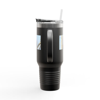 40oz Insulated Travel Mug with Cozy Raccoon Photo — Large Stainless Steel Tumbler for Road Trips & Outdoor Lovers