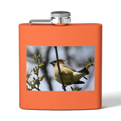 6oz Stainless Steel Flask with Cedar Waxwing Bird Photo — Wildlife Gift for Bird Lovers