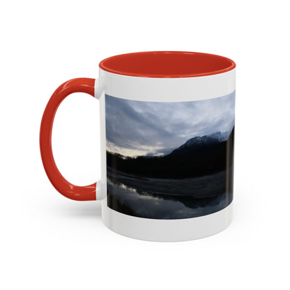 Scenic Mountain Lake Accent Coffee Mug — Moody Sunset Reflection (11oz & 15oz)