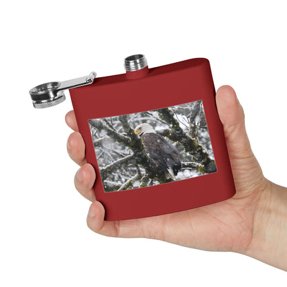 Eagle In Snow 6oz Stainless Steel Hip Flask — Bald Eagle Wildlife Photo Flask, Outdoor Gift for Hunters & Nature Lovers