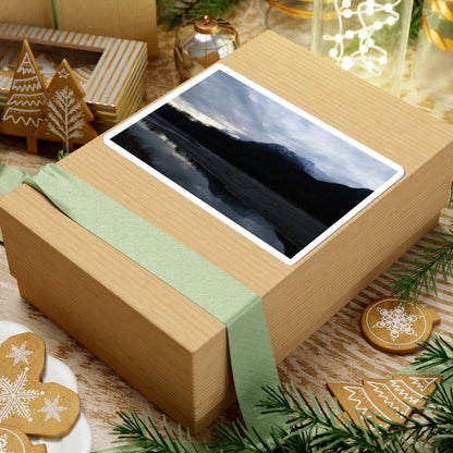 Mountain Reflection Kiss-Cut Sticker — Moody Lake Sunset Nature Decal