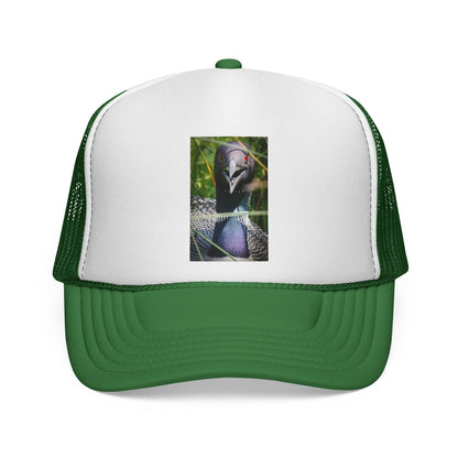 Peacock Portrait Trucker Cap — Colorful Bird Photo Mesh Hat