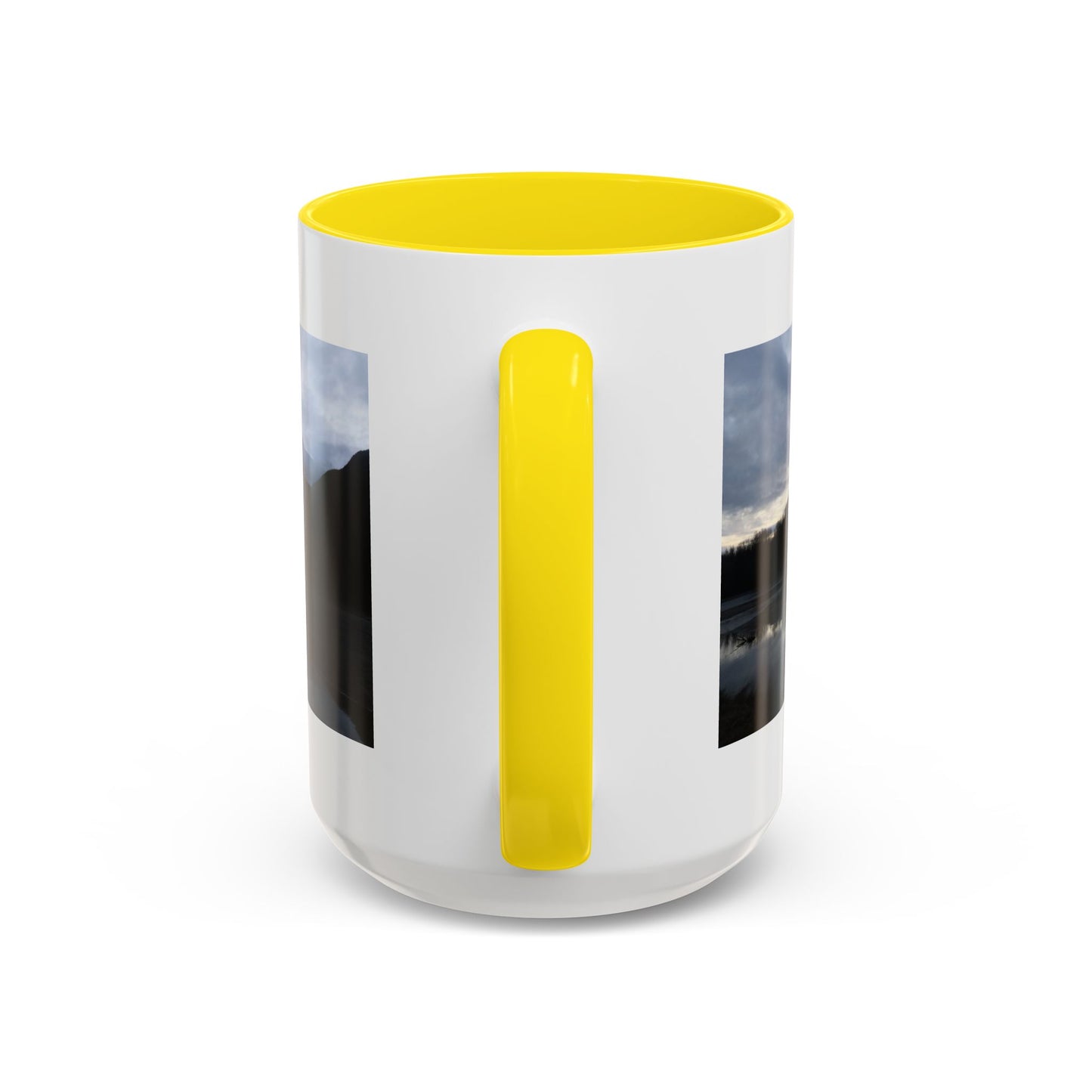 Scenic Mountain Lake Accent Coffee Mug — Moody Sunset Reflection (11oz & 15oz)