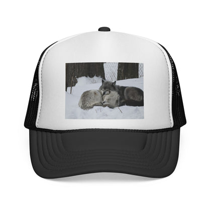 Wolf Pack Trucker Cap — Sleeping Wolves Winter Scene