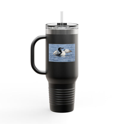 40oz Insulated Travel Mug with Loon Photo – Large Handle, Cold/Hot Beverage Tumbler