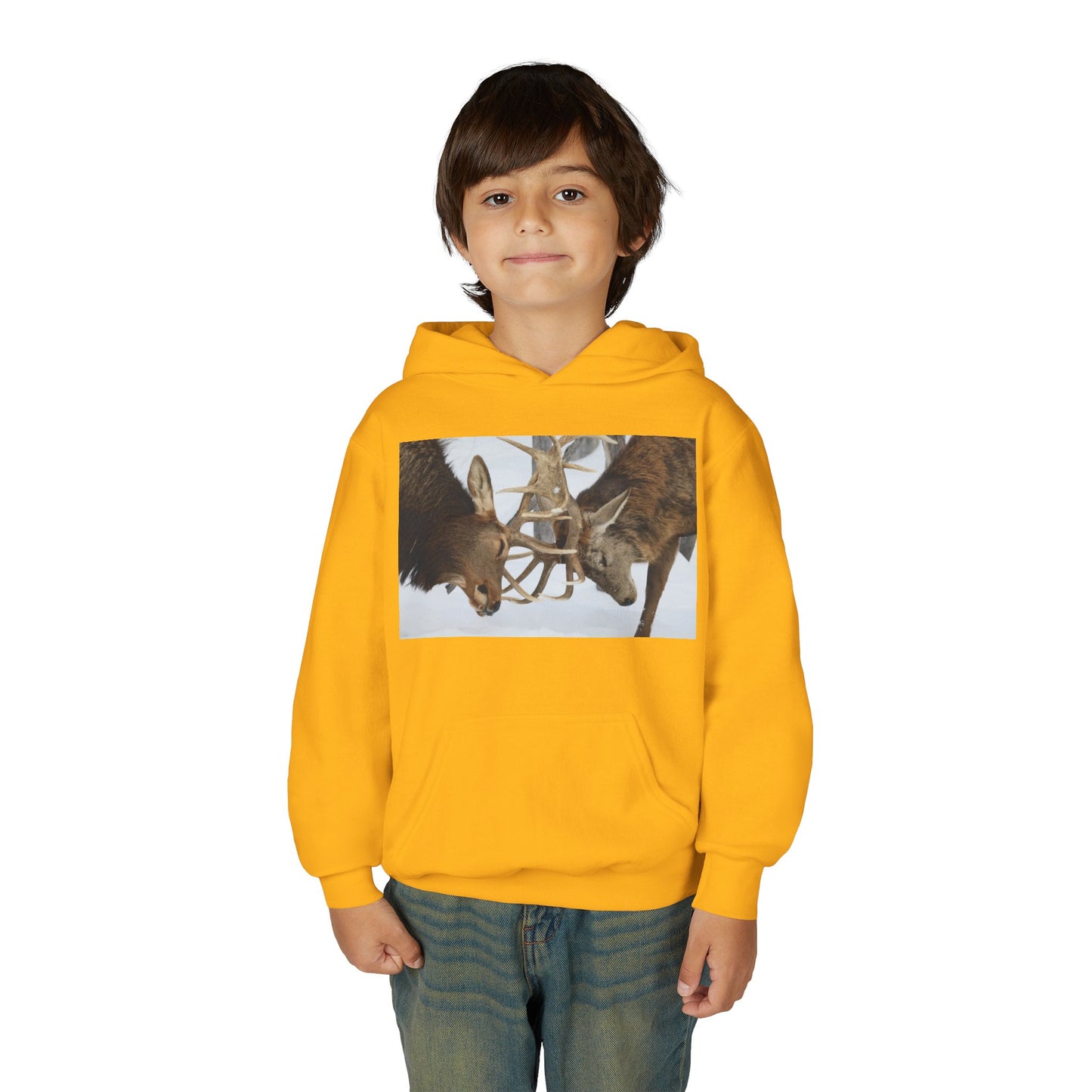 Fighting Deer Antlers Youth Hoodie | Wildlife Nature Illustration