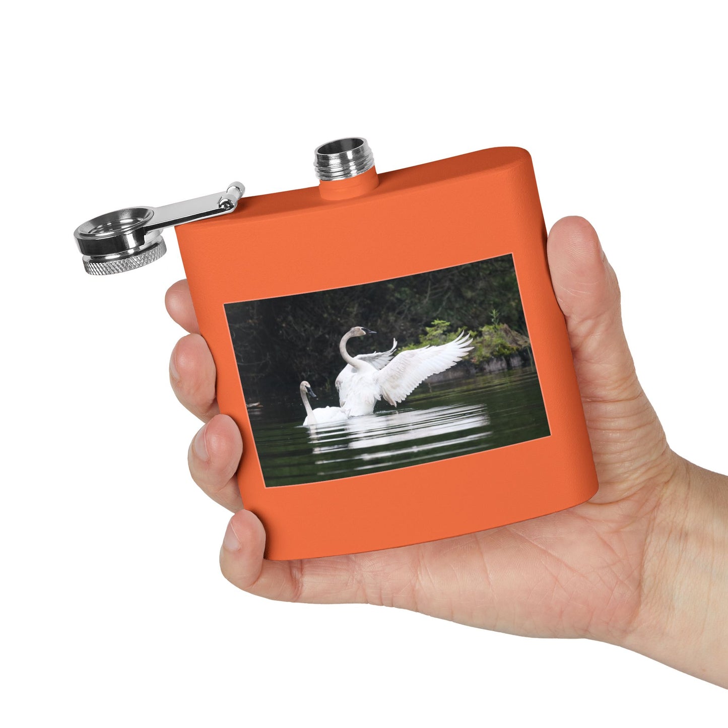 Swan Pair 6oz Stainless Steel Flask — Elegant Wildlife Photo Hip Flask