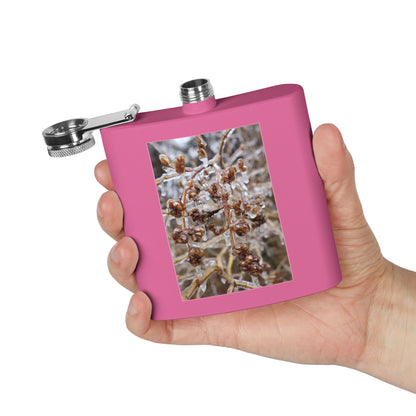 6oz Stainless Steel Flask with Frosted Berries Photo — Winter Nature Pocket Flask