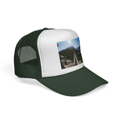 Trucker Hat - Mountain Suspension Bridge Photo Cap, Outdoor Adventure Travel Hat