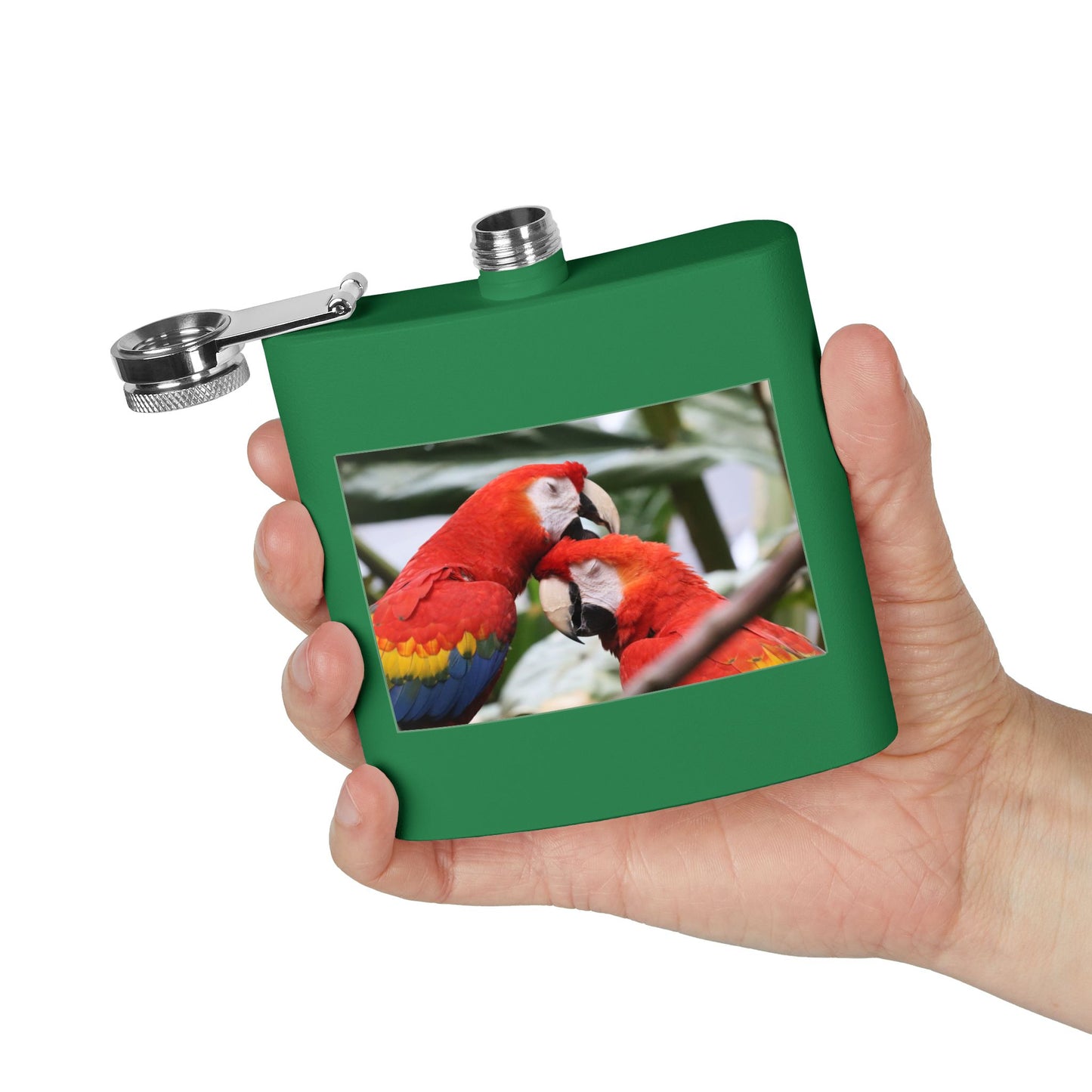 Parrot Photo Stainless Steel Flask — 6oz Tropical Scarlet Macaw Hip Flask