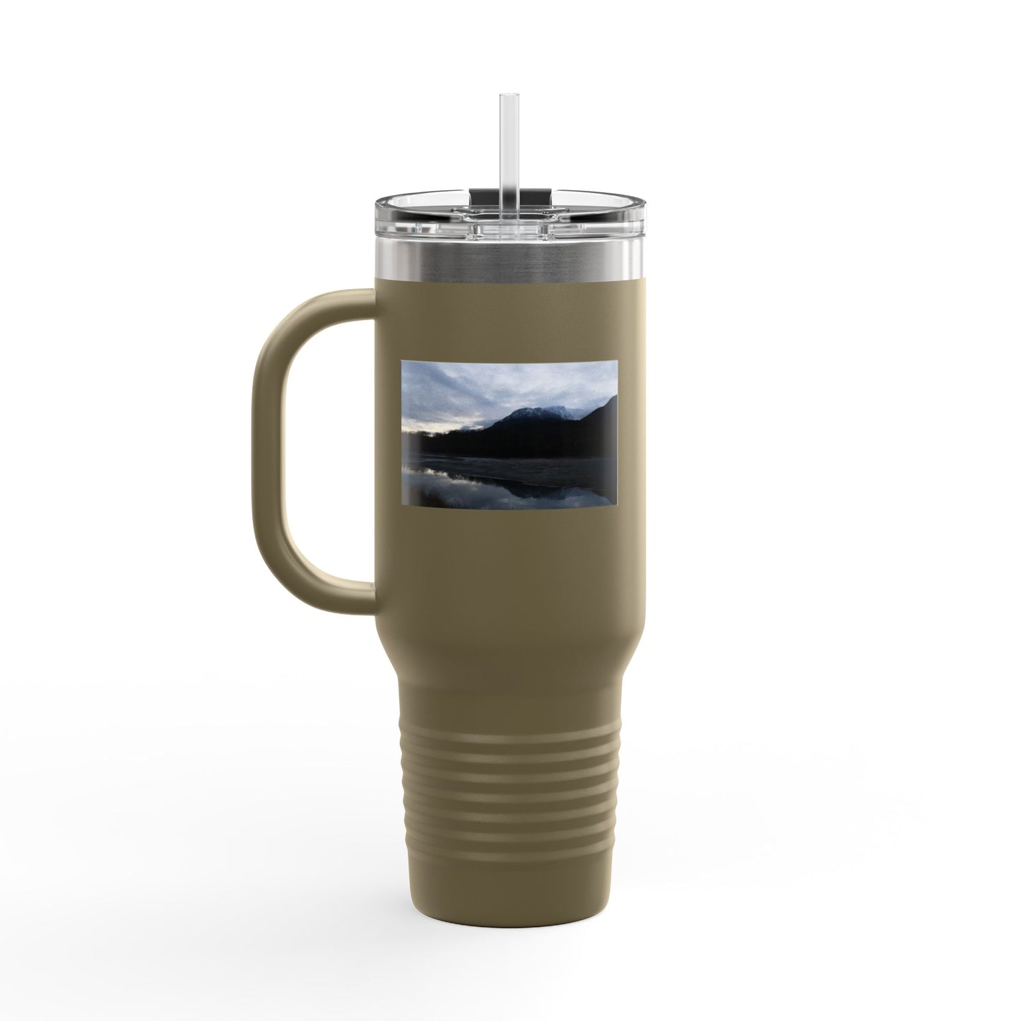40oz Insulated Travel Mug – Scenic Lake Mountain Photo, Thermal Tumbler for Commuting & Outdoor Adventures