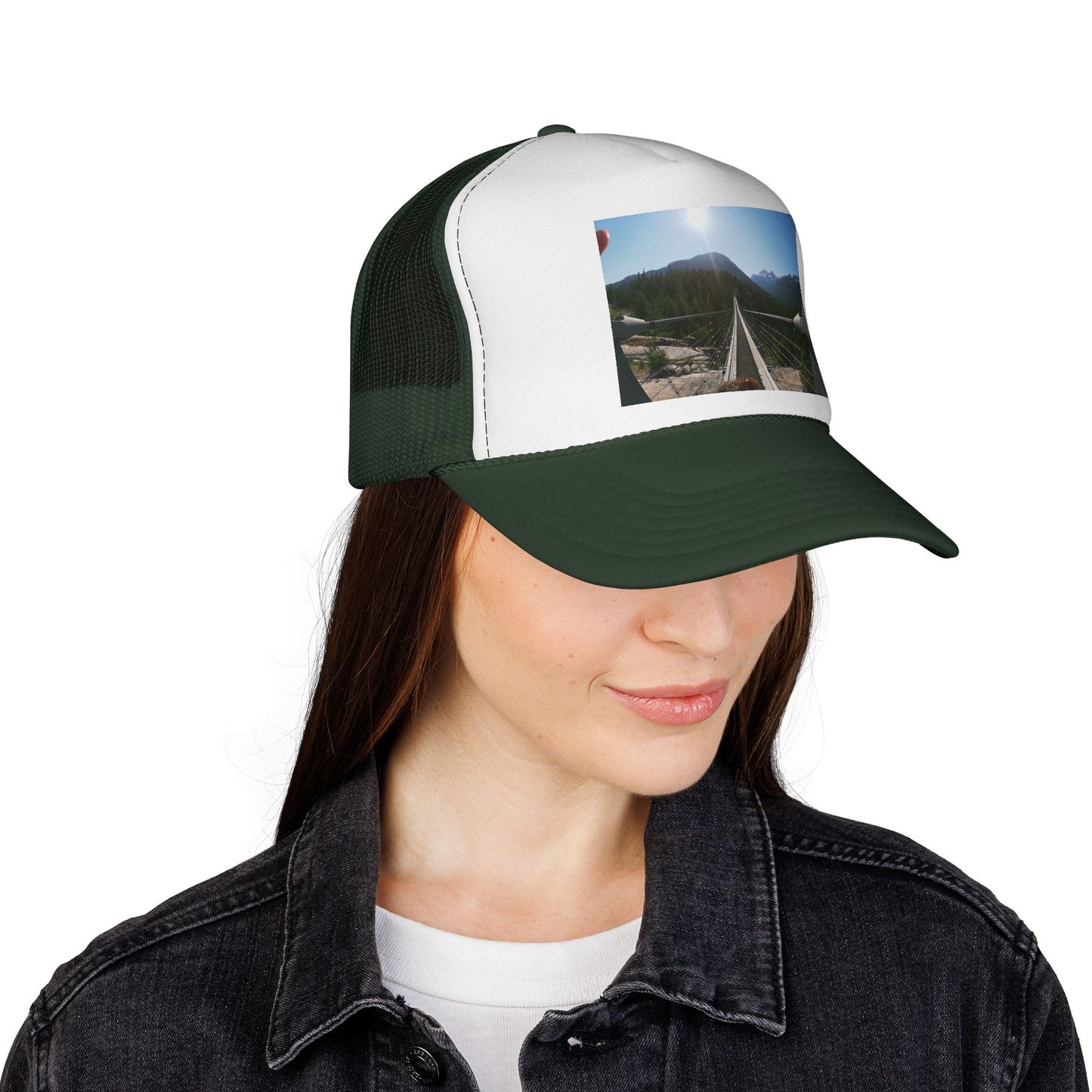Trucker Hat - Mountain Suspension Bridge Photo Cap, Outdoor Adventure Travel Hat