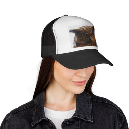 Owl Portrait Trucker Cap — Rustic Wildlife Snapback Hat